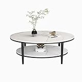 Mesa de centro Mesa de centro ovalada for sala de estar, mesa de centro moderna de 2 niveles con estante de almacenamiento abierto, mesa de roca con marco de metal, mesa de centro de cóctel moderna si