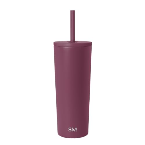 Image of Simple Modern Iced Coffee Tumbler, Insulated | 24oz | Purple | Reusable Stainless Steel Cup, Travel Mug, Water Bottle with Straw | Cupholder Friendly & Spill Resistant, Fig Jam