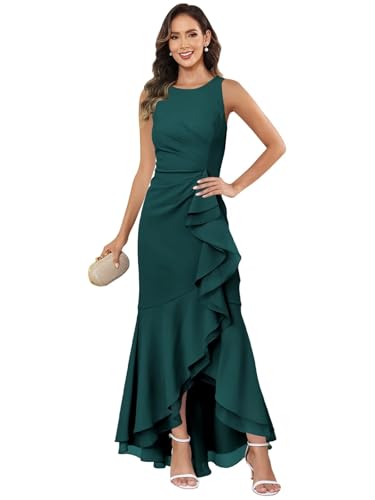 Satin Mother of Bride Dresses Long Sleeveless Mermaid Ruffle Evening Gown for Women