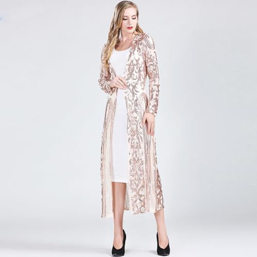 Image of Sparkly Cardigan for Women 1920s Sequin Cardigans Long Sequin Duster Blazer 20s Glitter Open Front Coat Cover Up Dress