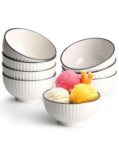 NUTRIUPS Cuencos de cerámica para sopa, 300 ml, cuencos pequeños de 11,5 cm, cuencos blancos para servir postres (juego de 8)
