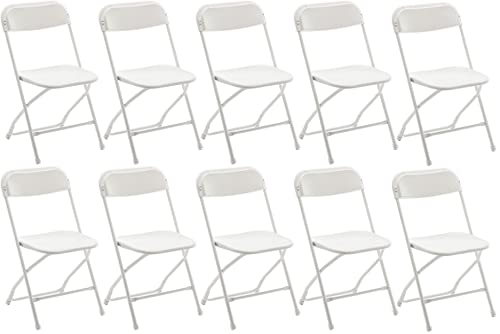 BTEXPERT White Plastic Folding Steel Frame Commercial 650LB High Capacity Event Chair Lightweight Set for Office Wedding Party Picnic Kitchen Dining Church School Set of 10