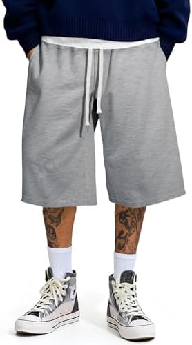 JMIERR 2026 Men's Baggy Sweat Shorts Lightweight Under Knee Casual Drawstring Y2K Shorts Loose Fit Gym Shorts