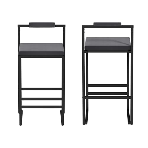 Butaco Tapizado de Terciopelo KT Rolster Juego de 2, Altura de Barra con Asiento Gris y Patas Metálicas Negras, Cojín Suave, Reposapiés y Respaldo para Isla de Cocina y Comedor miniatura 5