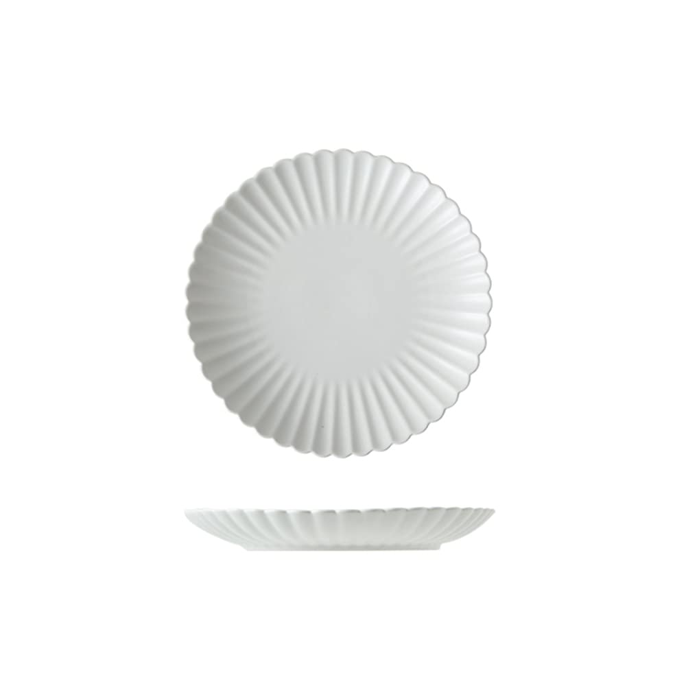 Juego de 2 Platos Llanos de cerámica Mate de crisantemo de 8 Pulgadas, Color Blanco