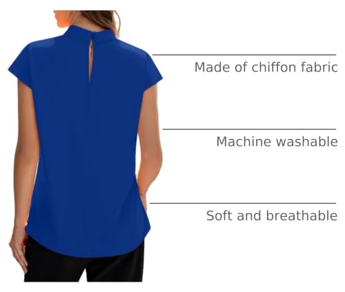 Image of Funlingo Womens Summer Tops Mock Neck Short Cap Sleeve Blouses Business Casual Work Chiffon Shirts Front Pleated Tunic Top