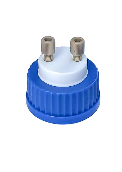 MUHWA Lab Safety 2-Port Cap with 1/4"-28 Thread Inserts Hole and PEEK Fitting, GL45 Filling Cap for 1/8" Inch OD Tubing