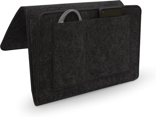 Filz Betttasche, 20×32cm Einhängetasche mit 5 Fächer, Sofa Organizer, Nachttisch Tasche Anti-Rutsch, für Buch, Handy, Brille, Fernbedienung...
