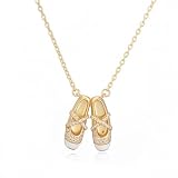 Cute CZ Ballet Shoes Choker Necklace for Women 14k Gold Plated Dainty Crystal Cubic Zirconia Enamel Ballerina Ballet Slipper Pendant Adjustable Chain Necklace Fashion Jewelry for Dance Lover (White)