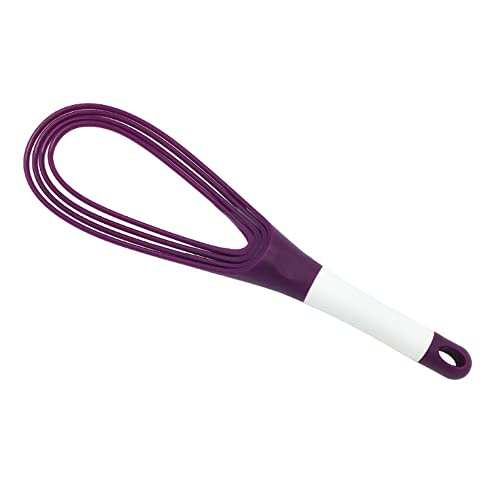 Batidor giratorio de cocina, batidor de globos plano de plástico de 29 cm, alambre grueso, utensilios de cocina antiadherentes para cocinar, mezclar, batir, agitar, morado