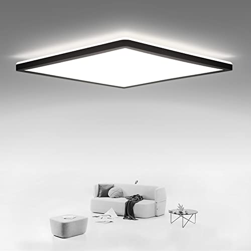 LED Deckenleuchte Flach, Ultra Dünn, IP54 Wasserdicht Deckenlampe Panel für Badezimmer, Flur, Keller, Küche – 15 W, 1800 lm, 4000 K, Schwarzes, Eckig, 22 cm