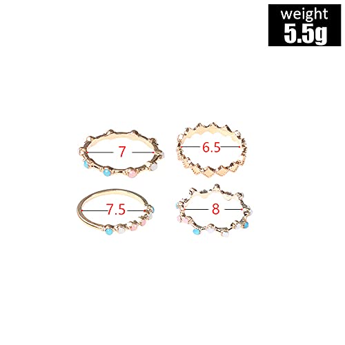 Beryuan Women Dainty Gold Ring Set Simple Rainbow Colorful Bead Cute Wave Knuckle Ring Set Gift For Her Lovely Ring Set Women And Girls Teens(4Pcs) #TOP4