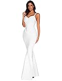 meilun Women's Maxi Bandage Dress Fishtail Bodycon Formal Evening Dresses (L, White)