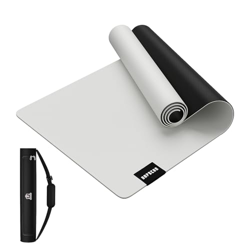 HAPBEAR Large Yoga Mat 72"x30" - 5mm Thick PU Top & Rubber Bottom - Non-Slip Wide Exercise Mat with Dual Layers - High Shock Absorption for Professional Yogis & Home Workouts - Bonus Oxford 