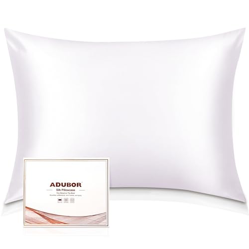 Adubor 100% Silk Pillowcase, Silk Pillow Cases for Hair and Skin with Hidden Zipper, Both Side 23 Momme, 900 Thread Count, 20x30inch, 1Pack, White