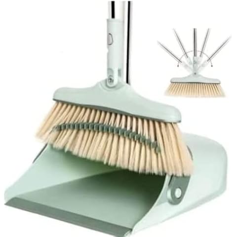 EVENT!👀 SWISSPACK TWIST Long Handled Dustpan and Brush, Broom and Dustpan Set, Household Dust pan Combo, Long Handle for Indoor Outdoor Household Cleaning and Sweeping Green Cover