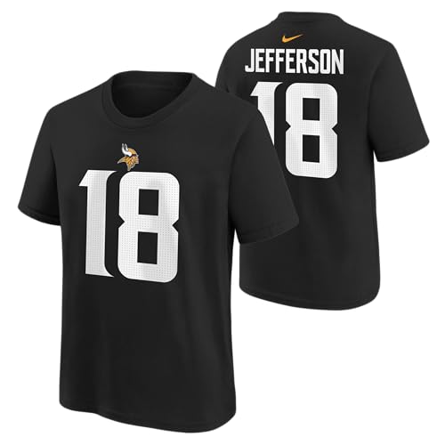 Nike Justin Jefferson #18 Minnesota Name Number Player T-Shirt - Youth Boys (8-20) (US Numeric 8 Regular Vikings - Black)