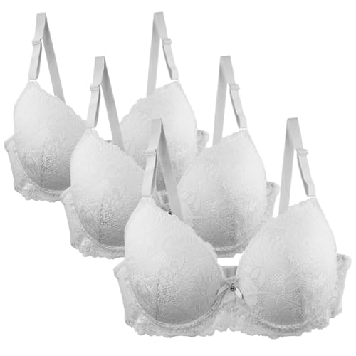 Paquete de 3 brasieres para mujer, de encaje elástico, cómodo, sin costuras, suave, transpirable, con realce, sin varillas, floral, con tirantes ajustables, ropa interior, escote en V, Vino, 110E