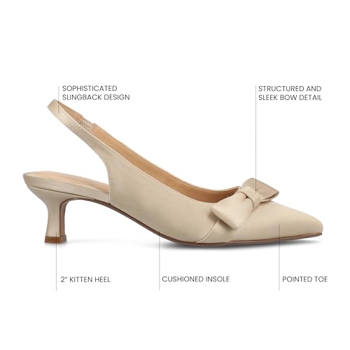 Journee Collection Womens Paloma Sling Back Pumps Dress Shoes Satin Bow Cushioned Kitten Heel Pointed Toe Pull On Satin/Champagne 8 Medium WOMENS US3