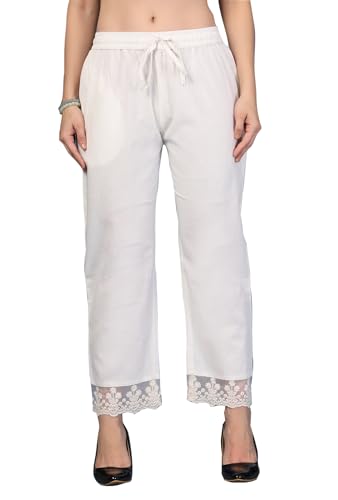Image of Pistaa's Women's Pure Cotton Regular Hem Design Solid Palazzos