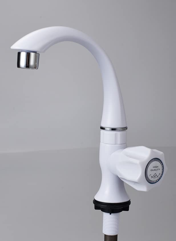 PEGEO Plastic Big Swan Neck Tap, White, Polished Finish Piller COCK2