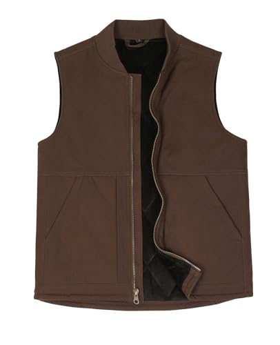 ZENTHACE Men's Arctic Quilted Lined Duck Vest Washed Full Zip Up Utility Rugged Canvas Work Vest Jacket