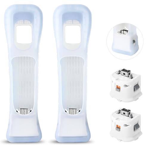 DTianSir 2 Pack Motion Plus Adapter with Silicon Case Sensor W for Wii Remote Controller,Motion Plus Adaptor Accelerator(White).