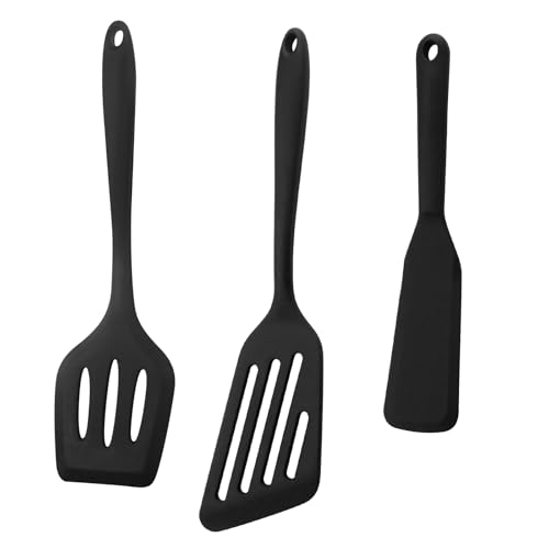Lot de 3 spatules de cuisine en silicone antiadhésives avec fentes - Ustensiles de cuisine...