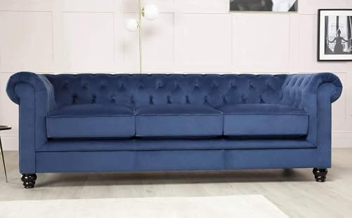 Image of A to Z Furniture Classic 3+2=5 Seater Luxury Chesterfield Sofa in Velvet for Home Living Room & Office (Blue, 5- to 6-Person Sofa)