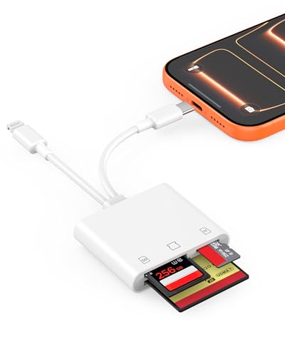 [Apple MFi Certified] SD Card Reader for iPhone 17 16 15 14 13 12 11, USB C & Lightning Memory Card Adapter with Compact Flash/CF/SD/MicroSD Slots Compatible with iPad MacBook Pro/Air/Mini Mac Laptop