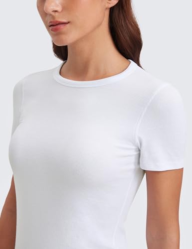 CRZ YOGA Womens Ribbed Modal Casual Short Sleeve Crew Neck Basic Shirts Going Out Soft Fitted Stretchy Athletic Workout Tops4