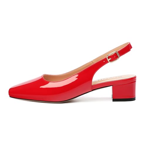 Women's Pumps, Slingback Buckle Low Heels, Square Toe Fashion Patent Shoes for Women 1.3 inch2