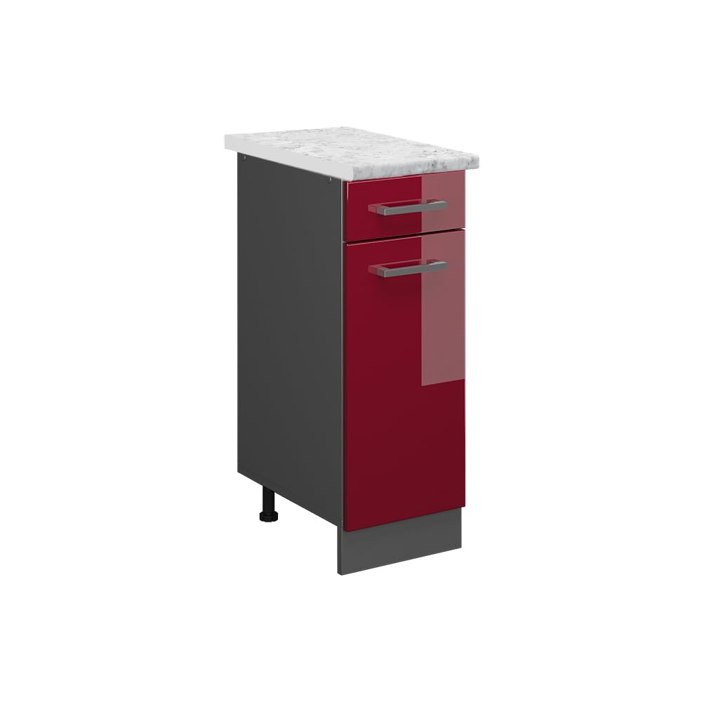 Vicco Kitchen base cabinet Raul, Red high gloss, 30 cm WT Marble, for flexible combination within modular kitchen systems — image 1