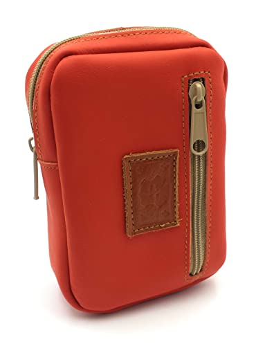 franartPiel - Pitillera de cuero, monedero con dos cremalleras Piel Ubrique - Alta Calidad (Naranja)