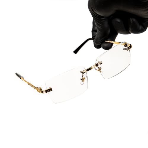 Image of Elegant Rectangle Metal Yellow Gold Plated Wire Frame Vintage Retro Rimless Square Clear Lens Eyeglasses Hip Hop Glasses For Men Women