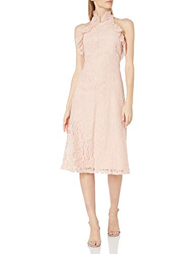 Nanette Nanette Lepore Women's Sleeveless Halter Neck Lace Midi Dress, Barely Blush, 8