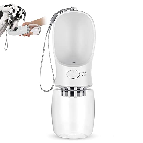 JASSINS Dog Water Bottle with Filter,Portable Leak Proof Pet Water Dispenser,Dog Drinking Bowl for Outdoor Walking, Hiking, Travel,Food Grade Material BPA Free(White-350ml)