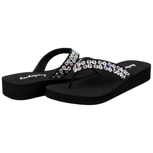 Lowkeyray Black Fancy Flip Flops With Rhinestones Comfortable Sequin Sandals For Women 5