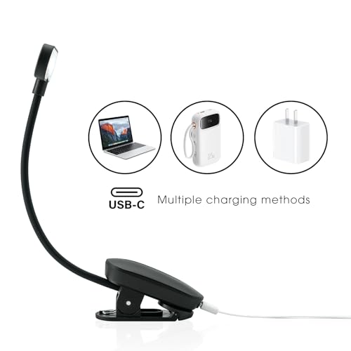 Image of Rechargeable Book Light for Reading in Bed with 14 LED &Memory Function-Eye Caring 3 Color Temperatures,6Hrs Runtime Flexible Goose Neck Clip on Book Light for Book Lovers