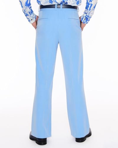 Mens 70s Baby Blue Stretch Gabardine Wide Leg Dress Pants2