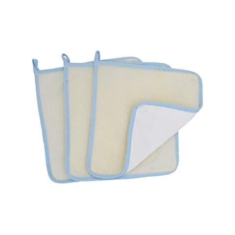 Bleu Bath (3 Pack) Dual-Sided Exfoliating Skin Towel Cotton Terry Body Cloth Scrubber Premium Sturdy Loofah Towel Soft and Buffing Wash Cloth White for Either Oil or Dry Skin Cover