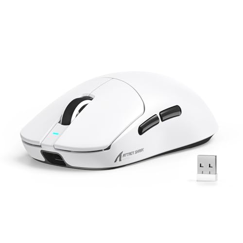 MAMBASNAKE X Attack Shark X8SE 55g Ratón inalámbrico Ultraligero para Juegos hasta 25000 dpi,Sensor PAW3311,trimodo BT/2,4G/USB C,80 Millones de clics,500mAh,Controlador Web,for Win/Mac Blanco