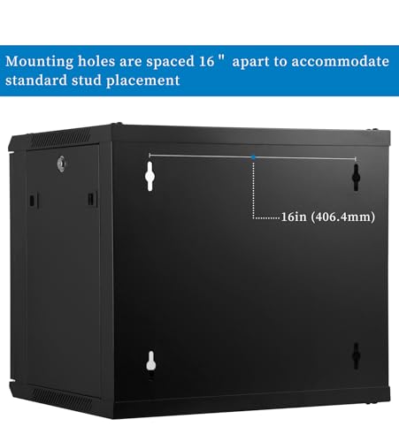 Image of RackPath 9U Wall Mount Network Rack Cabinet - Quiet Cooling Fan, Locking Glass Door, 17.7 inch Deep (450mm), Removable Locking Side Panels, Fits 19 inch IT & A /V Equipment