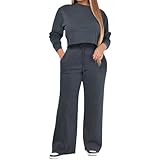 Generico Chándal de mujer elegante Streetwear Sudadera Jogging Deportivo Conjunto de 2 Piezas Conjunto Casual Sportwear Mono Popular Algodón Fitness Mangas Largas Sudadera Y Pantalones Otoño Invierno,