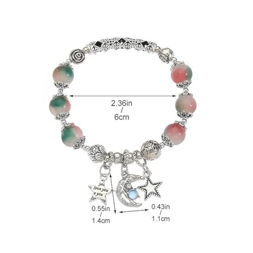 Unique Moon and Star Bracelet with Glass Bead Colorful Beaded Handchain Bangle for Stylish Accessory Lovers3