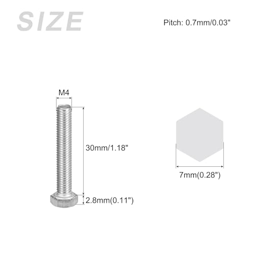 Image of METALLIXITY Hex Bolts (M4-0.7x30mm) 50Pcs, 304 Stainless Steel Coarse Fully Threaded Hex Head Screw Bolt Machine Screws - for Furniture Repair, Silver