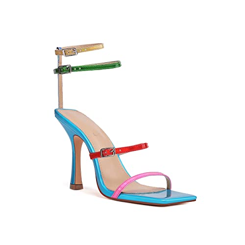 Vivianly Womens Square Toe Ankle Strap Stiletto High Heels Open Toe Sexy Four Strappy Sandals thumb #5