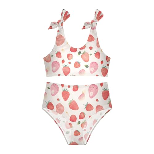 Strawberry Pattern Girls Two Piece Kids Bikini Set Scoop Neck Swimsuit Swimming Suits Cute Shoulder Strap3