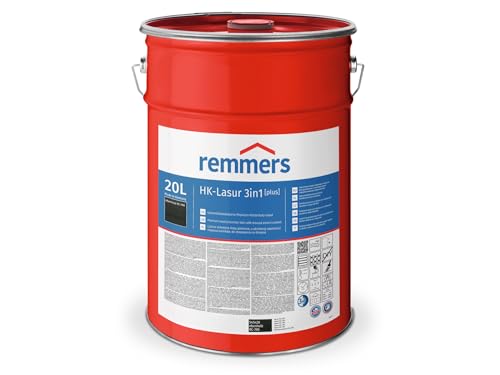 Rememrs HK Barniz 3 en 1 [plus] ébano mate, 20 litros, barniz protector de madera premium reducido con disolventes, para exteriores, 3 en 1, secado rápido, duradero