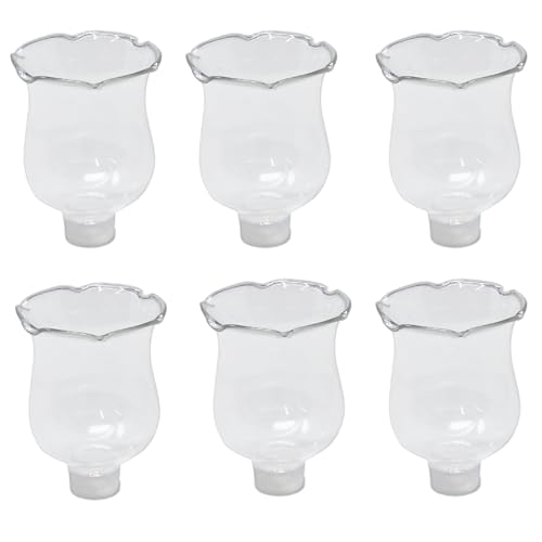 4E's Novelty Clear Glass Votive Cups with Peg - Pack of 6 - Tulip Votive for Candelabra Candle Holder, Home Interior Candle Sconce Glass Replacement Parts, Shabbat Candle Glass Oil Lamp (3.25